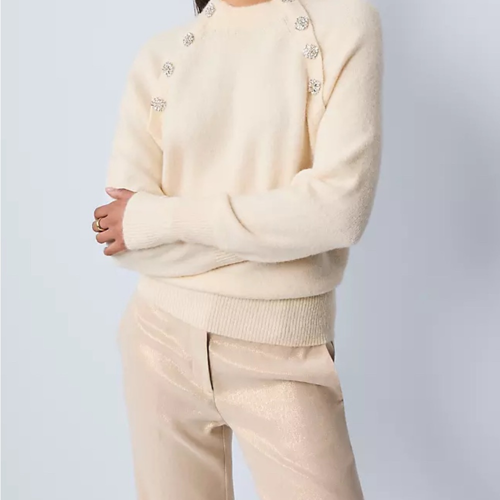 Ann Taylor Cream Sweater with Button Details